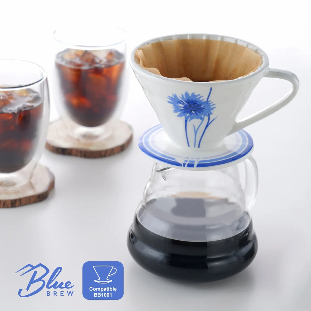 BLUE BREW Ceramic Pour Over Coffee Dripper & Borosilicate Glass Server Set – Premium Single-Serve Coffee Maker with Heat-Resistant Carafe