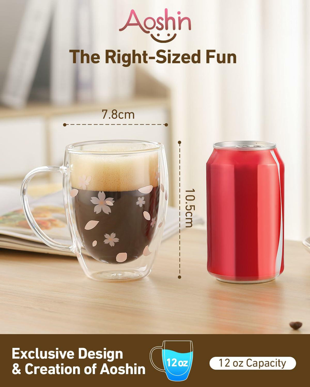 Double Walled Glass Coffee Mug Dolphins 9oz Clear Insulated Cup