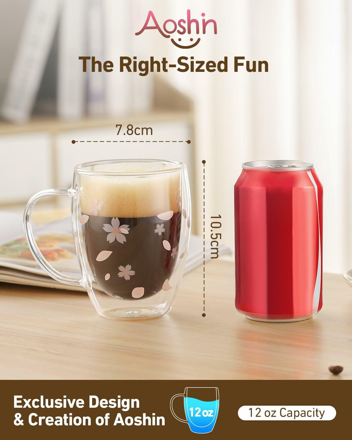 Double Walled Glass Coffee Mug Dolphins 9oz Clear Insulated Cup