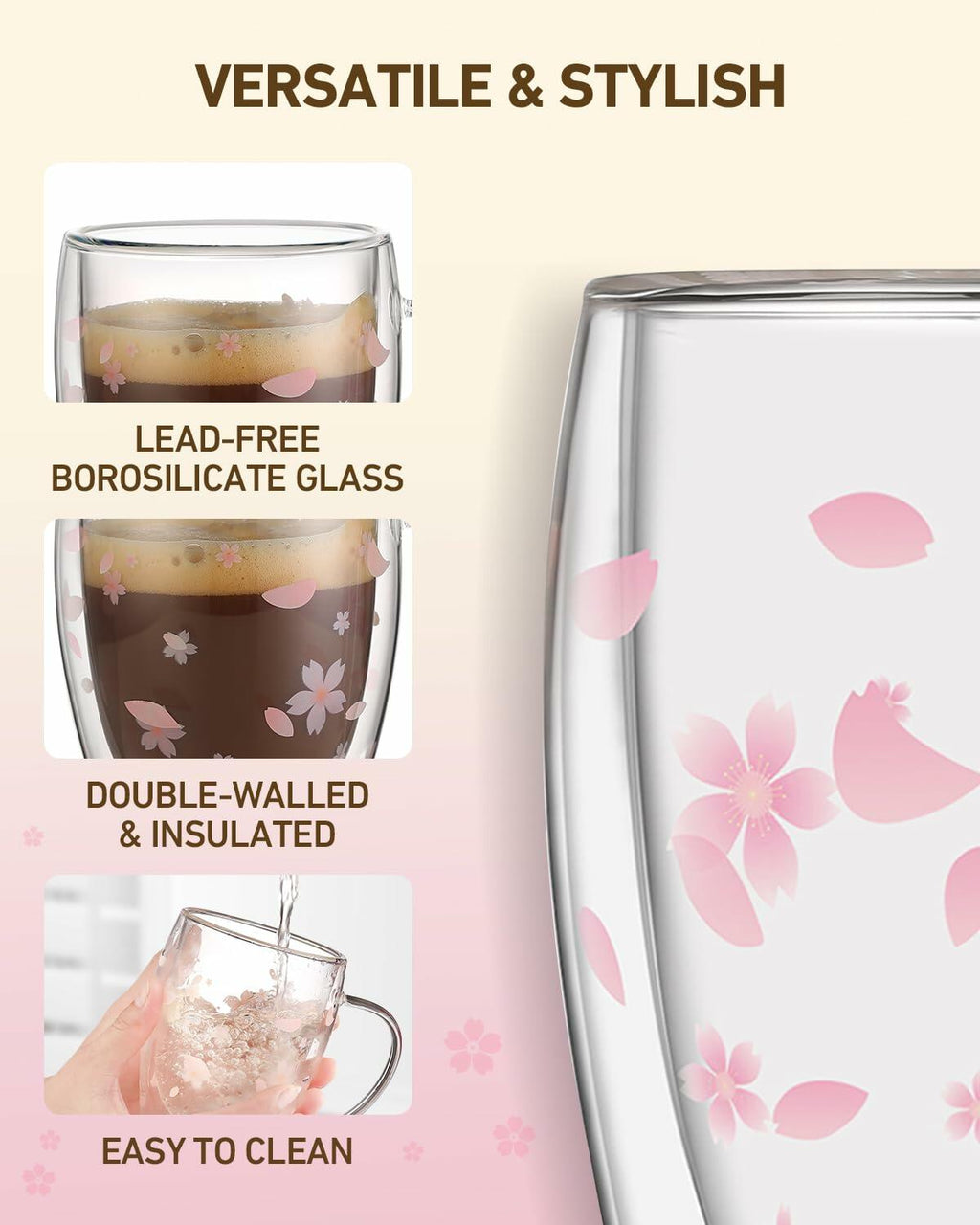 Double Walled Glass Coffee Mug Dolphins 9oz Clear Insulated Cup