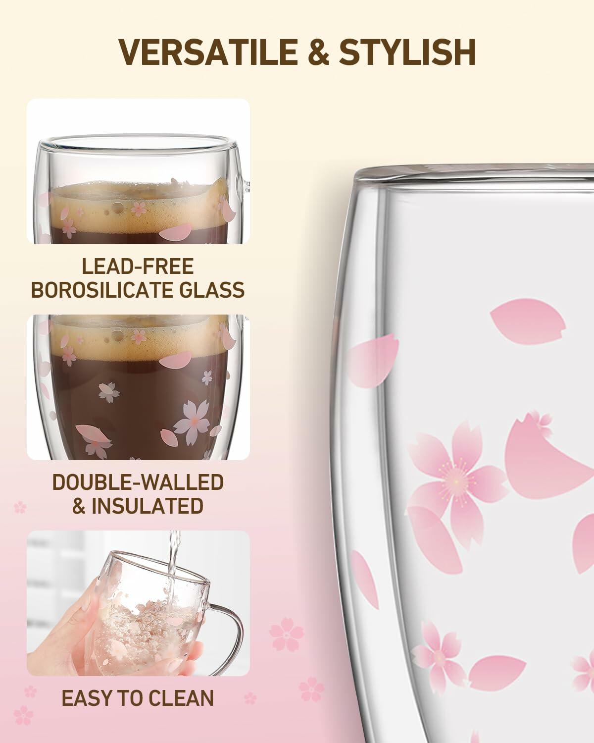 Double Walled Glass Coffee Mug Dolphins 9oz Clear Insulated Cup